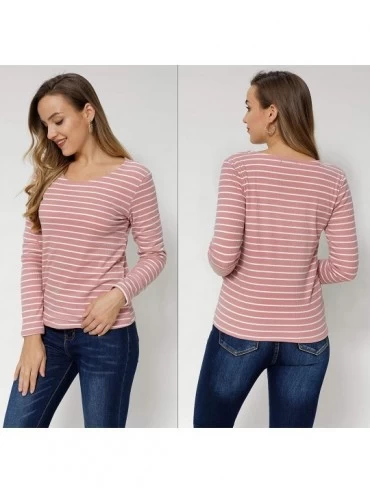 Thermal Underwear Women's Winter Shirts Fleece Lined Casual Baselayer Long Sleeve Striped T-Shirt - Pink - CE198DTSU36 $26.16