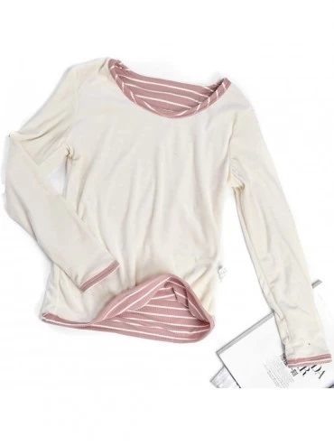 Thermal Underwear Women's Winter Shirts Fleece Lined Casual Baselayer Long Sleeve Striped T-Shirt - Pink - CE198DTSU36 $26.16