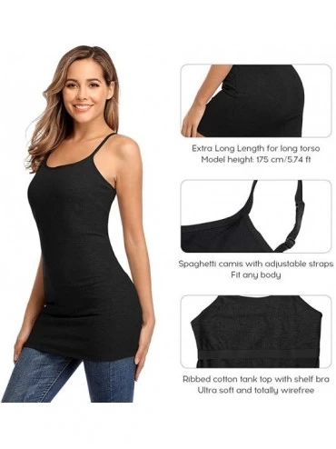 Camisoles & Tanks Womens Cotton Camisole Shelf Bra Cami Tank Top Strechy Undershirts 2 Pack - Black Spaghetti - CI18ZTHZUE7 $...