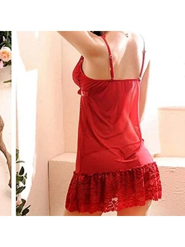 Baby Dolls & Chemises Women Lingerie Set Lace Babydoll Temptation Sleepwear Corset See Through Nightwear - Red - CK19CZLDS0Z ...