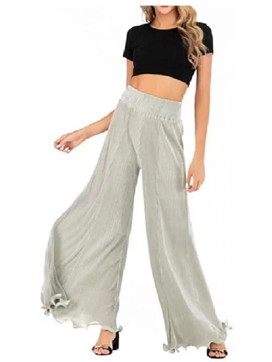 Bottoms Women's Slim Fit Over Waist Long Pants Lounge Draped Straight Pants - Light Green - C319C70I53E $21.80