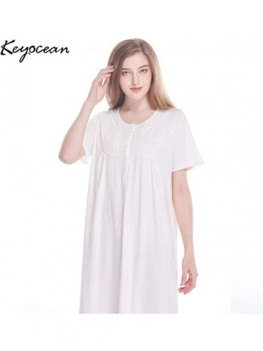 Nightgowns & Sleepshirts Women Nightgown 100% Cotton- Soft Comfy Lightweight Lace Trim Short Sleeve Long Sleepwear Lounge-wea...