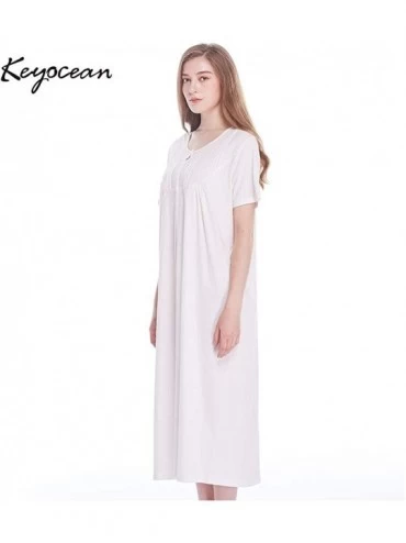 Nightgowns & Sleepshirts Women Nightgown 100% Cotton- Soft Comfy Lightweight Lace Trim Short Sleeve Long Sleepwear Lounge-wea...