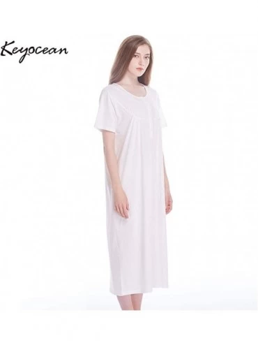 Nightgowns & Sleepshirts Women Nightgown 100% Cotton- Soft Comfy Lightweight Lace Trim Short Sleeve Long Sleepwear Lounge-wea...