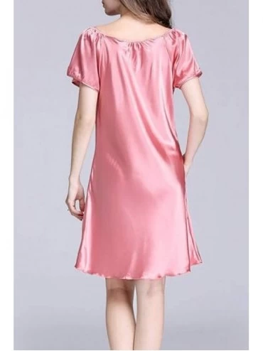 Nightgowns & Sleepshirts Summer Short Sleeve Sleepwear Satin Nightgown Nightwear - 1 - CN19DDZ3206 $23.46