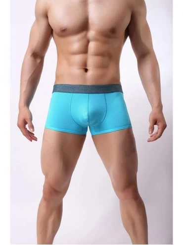 Boxer Briefs Men's Silky Boxer Briefs Short Leg Mesh Breathable Underwear - Blue - CC1982ZIW2N $11.15