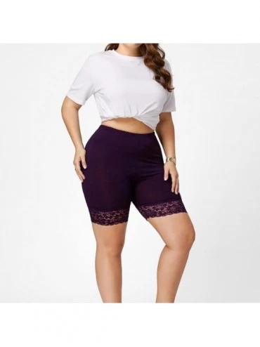 Shapewear Lace Shorts Underwear Yoga Shorts Stretch Safety Short Leggings Plus Size Undershorts for Women Girls - Purple - CW...