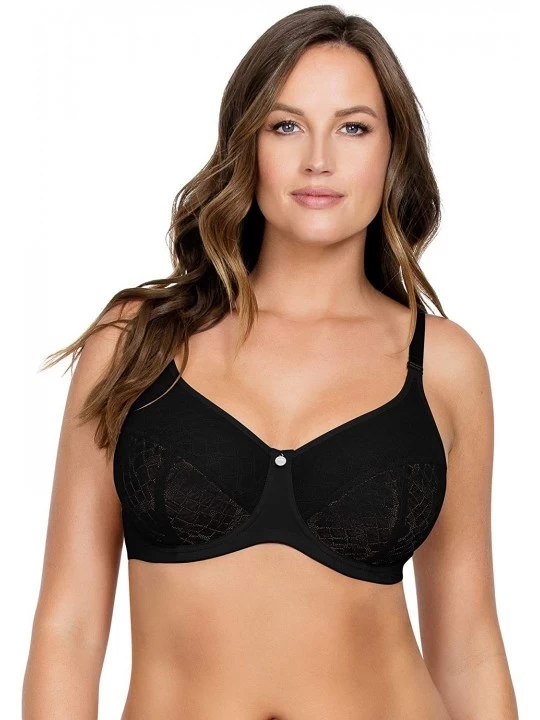 Bras Women's Full Bust Supportive Full Coverage Unlined Minimizer P5272 - Black - CR18GC4TT74 $51.31