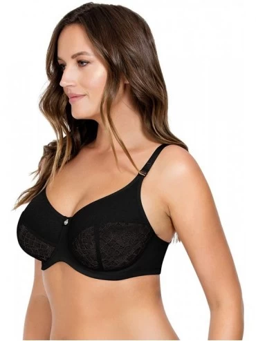 Bras Women's Full Bust Supportive Full Coverage Unlined Minimizer P5272 - Black - CR18GC4TT74 $51.31