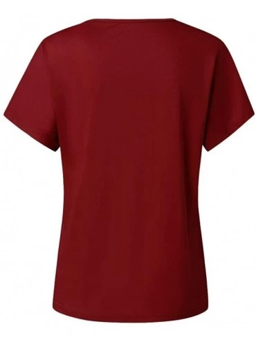 Tops T-Shirt Blouse- Ms. Women Casual Cross Shoulder Irregular Short Sleeve - F-wine - C61944RELT3 $18.64