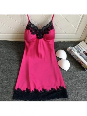 Nightgowns & Sleepshirts Women Nightwear Satin Sleepwear Lace Chemises Mini Slip Valentine Gift for Wife - Hot Pink - CL1945U...