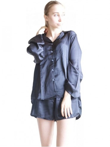 Sets Women's Satin Silk Pj Sets Long Sleeved with Shorts - Black - CR192Z4YLU9 $29.73