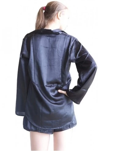 Sets Women's Satin Silk Pj Sets Long Sleeved with Shorts - Black - CR192Z4YLU9 $29.73