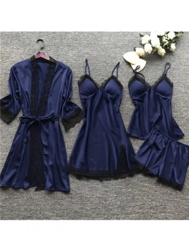 Sets Women Pajamas Sets Satin Sleepwear Silk 4 Pieces Nightwear Pyjama Spaghetti Strap Lace Sleep Lounge Pijama - 5 - CC19082...