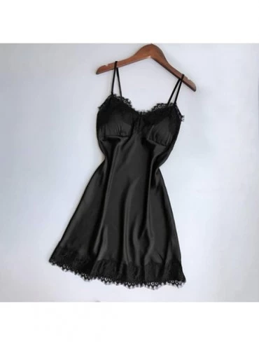 Nightgowns & Sleepshirts Sexy New Girl Lingerie Women Silk Lace Robe Satin Nightdress Sleepwear Pajamas - Black - CE18RNTWXWG...