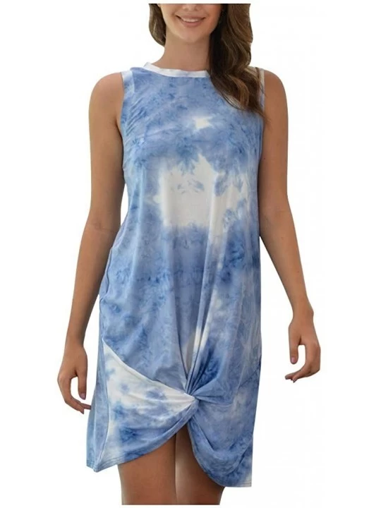 Nightgowns & Sleepshirts Fashion Womens Tie-Dye Sleeveless Loungewear Swing Loose Comfy Casual Tank Dress - H-light Blue - CG...