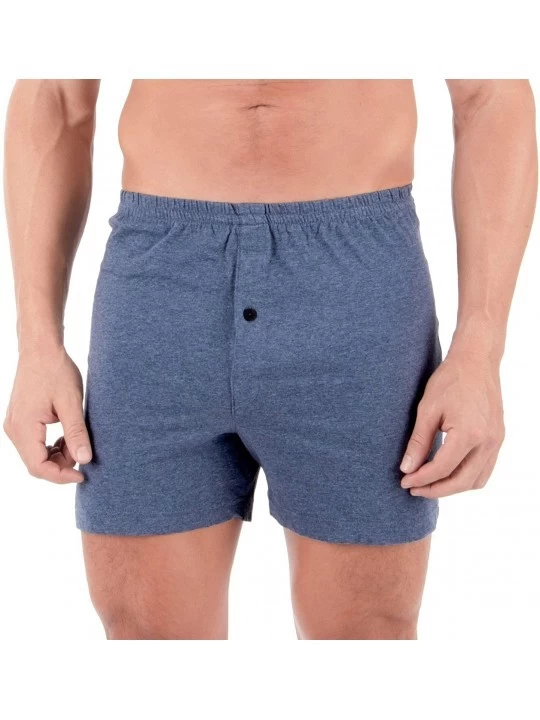 Boxers Men's Elasticized Loose Boxer Shorts Made from 100% Organic Cotton (Melange Grey) - Melange Blue - CH18G0LQQ5I $16.06