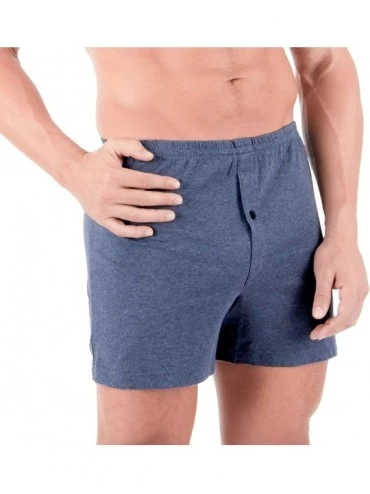 Boxers Men's Elasticized Loose Boxer Shorts Made from 100% Organic Cotton (Melange Grey) - Melange Blue - CH18G0LQQ5I $16.06