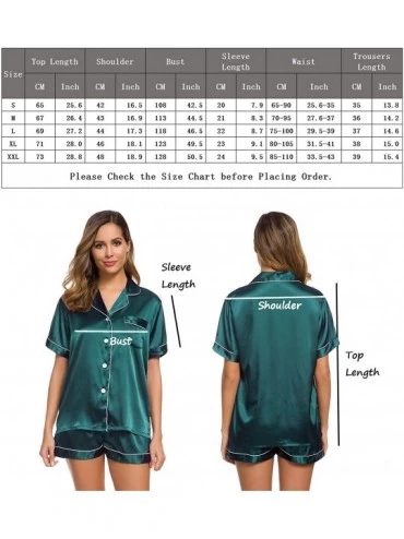 Sets Womens Silk Satin Pajamas Set Two-Piece Pj Sets Sleepwear Loungewear Button-Down Pj Sets - Deep Green - CB198RGKZAA $19.53