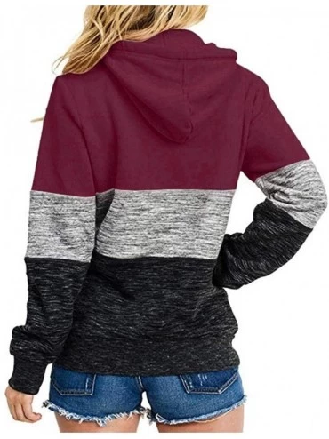 Tops Hoodie Pullover Solid Color Block Patchwork Hooded Sweatshirt 1/4 Zipper Kangaroo Pocket Casual Outwear A purple - CL18A...