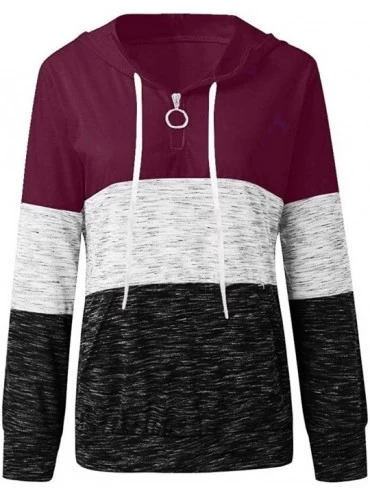 Tops Hoodie Pullover Solid Color Block Patchwork Hooded Sweatshirt 1/4 Zipper Kangaroo Pocket Casual Outwear A purple - CL18A...