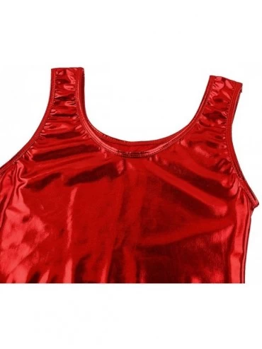 Baby Dolls & Chemises Women's Metallic Tanks Crop Top Vest Slim Fitted Bustier Blouse Shirt - Red - C018NGWISQX $17.10