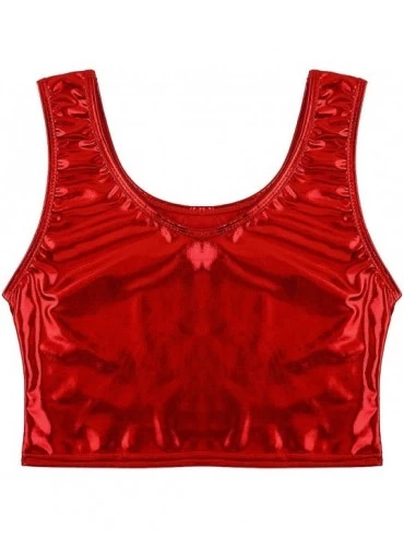 Baby Dolls & Chemises Women's Metallic Tanks Crop Top Vest Slim Fitted Bustier Blouse Shirt - Red - C018NGWISQX $17.10