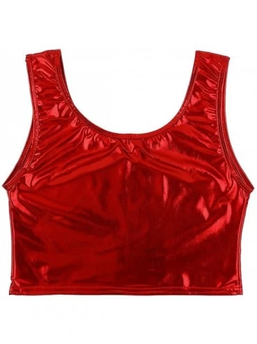 Baby Dolls & Chemises Women's Metallic Tanks Crop Top Vest Slim Fitted Bustier Blouse Shirt - Red - C018NGWISQX $17.10