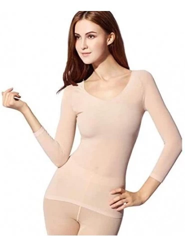 Thermal Underwear Long Sleeve Thermal Underwear Seamless Elastic Thermals Inner Wear Solid Color Warm Slim Underwear for Wint...