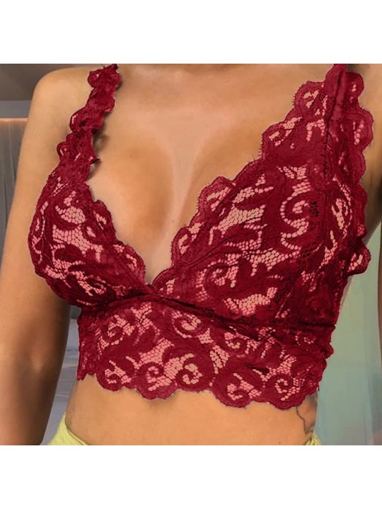 Women Lingerie Corset Lace Flowers Bralette Bralet Bra Tank Cami Crop Underwear Winered 5478