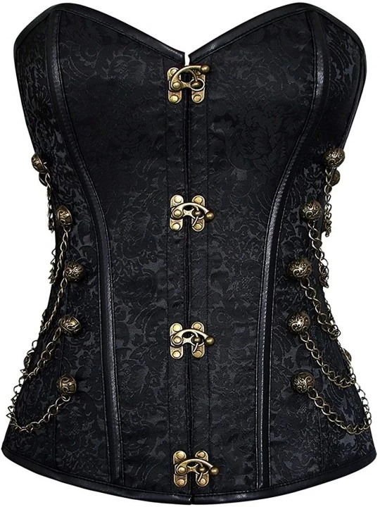 Bustiers & Corsets Women's&Ladies Fashion Waist Cincher Spiral Steel Boned Steampunk Gothic Bustier Corset Chains - Buckle Bl...