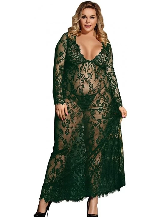 Baby Dolls & Chemises Lingerie for Women Plus Size Floral Lace Long Maxi Beach Dress Swimwear Bikini Cover Ups Gown Lingerie ...