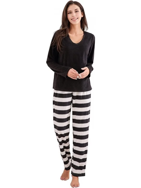 Robes Women's Soft and Warm Fleece Two-Piece Set Size RHW2773 - Black - CF17YUZ574Q $26.47