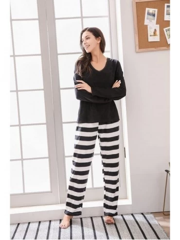 Robes Women's Soft and Warm Fleece Two-Piece Set Size RHW2773 - Black - CF17YUZ574Q $26.47