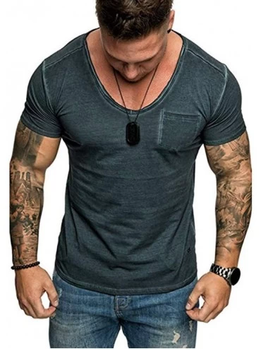 Undershirts Men's Short Sleeve Summer Slim Casual Pocket V-Neck Fit Gym Bodybuilding Stringer Top Blouse T-Shirt - Dark Blue ...