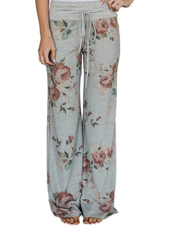 Bottoms WD-Amour Women's Comfy Stretch Floral Print Drawstring Palazzo Wide Leg Lounge Pants (XX-Large- Grey) - C0189UQ7705 $...