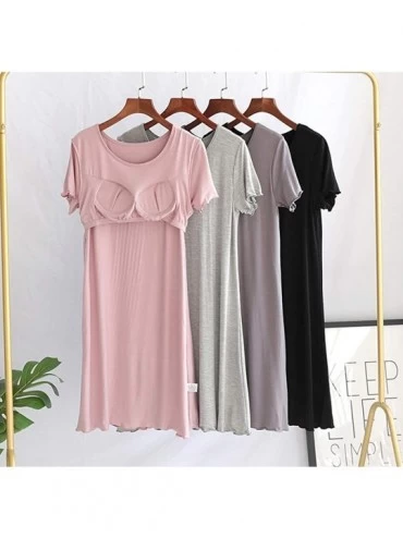 Nightgowns & Sleepshirts Women Nightdress Modal Pajamas Short Sleeves Nightskirt Leisure Wear Sleepwear - Dark Gray - CG190KX...