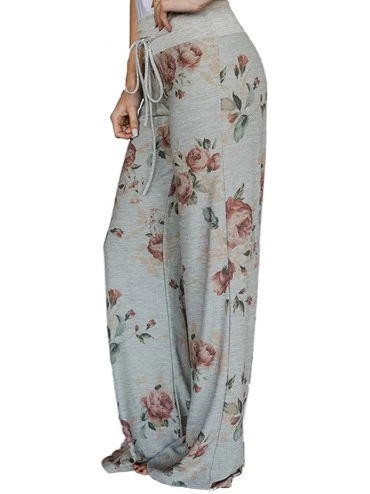 Bottoms WD-Amour Women's Comfy Stretch Floral Print Drawstring Palazzo Wide Leg Lounge Pants (XX-Large- Grey) - C0189UQ7705 $...