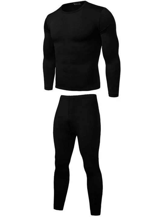 Sleep Sets Men Winter Warm Velvet Inner Wear Thermal Underwear Long Johns Pajama Set Long Underwear Set - Black - CX192SKDDXG...