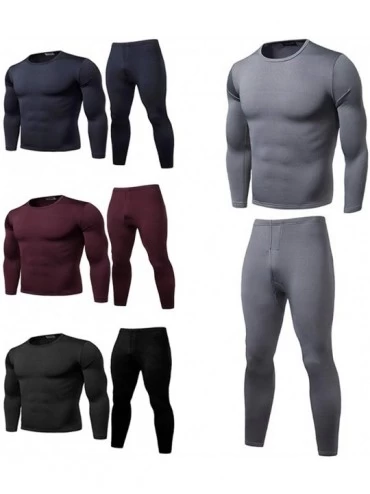 Sleep Sets Men Winter Warm Velvet Inner Wear Thermal Underwear Long Johns Pajama Set Long Underwear Set - Black - CX192SKDDXG...