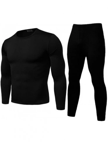 Sleep Sets Men Winter Warm Velvet Inner Wear Thermal Underwear Long Johns Pajama Set Long Underwear Set - Black - CX192SKDDXG...