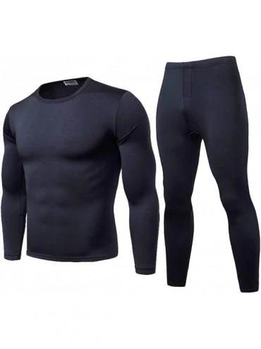 Sleep Sets Men Winter Warm Velvet Inner Wear Thermal Underwear Long Johns Pajama Set Long Underwear Set - Black - CX192SKDDXG...