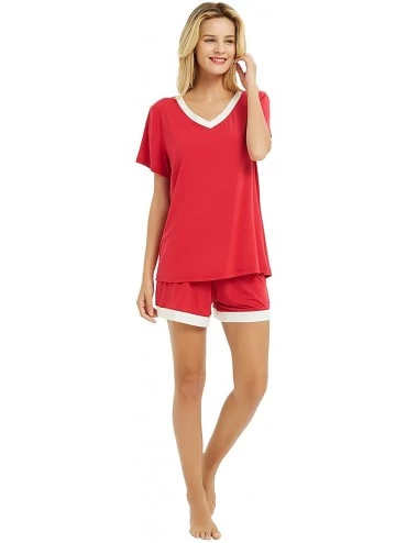 Sets Women's Pajama Set Short Sleeve V-Neck Soft Sleepwear and Shorts PJS Sets Nightwear Loungewear - Red - CK18SAKNURL $20.78