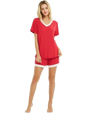 Sets Women's Pajama Set Short Sleeve V-Neck Soft Sleepwear and Shorts PJS Sets Nightwear Loungewear - Red - CK18SAKNURL $20.78