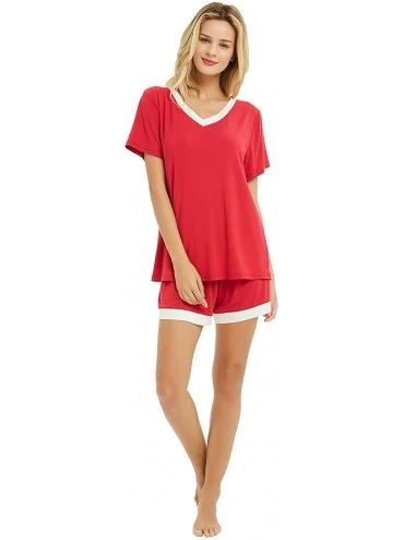 Sets Women's Pajama Set Short Sleeve V-Neck Soft Sleepwear and Shorts PJS Sets Nightwear Loungewear - Red - CK18SAKNURL $20.78