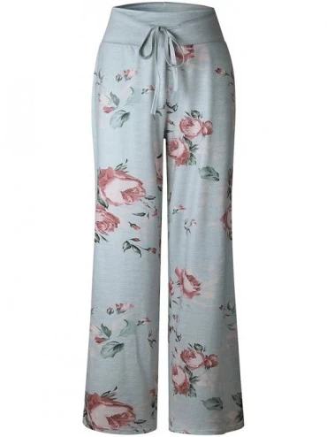 Bottoms WD-Amour Women's Comfy Stretch Floral Print Drawstring Palazzo Wide Leg Lounge Pants (XX-Large- Grey) - C0189UQ7705 $...