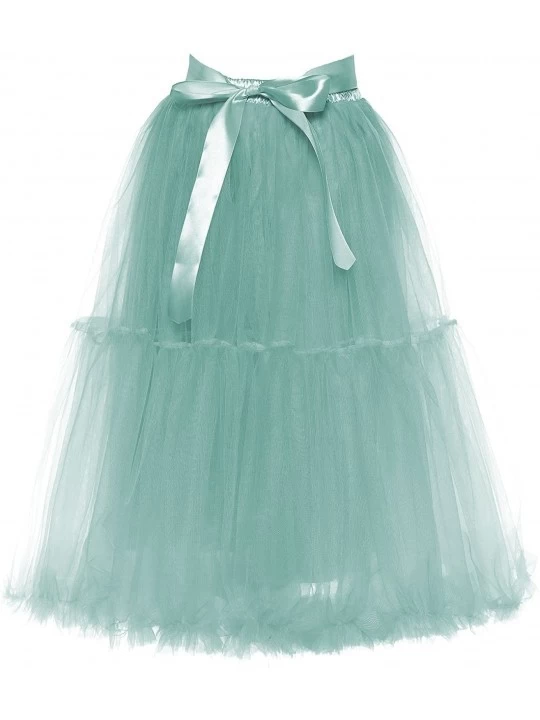 Slips Women's Midi Skirt Tulle Petticoat Slip Trimming Hem Separate Sash 5 Sizes - Sage - CJ18C0YLDXM $30.30