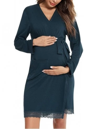 Robes Womens Robe Maternity Sleepwear Pregnancy Nightgown Nursing Kimono Bathrobes for Breastfeeding - Blue Green - CW190E37O...