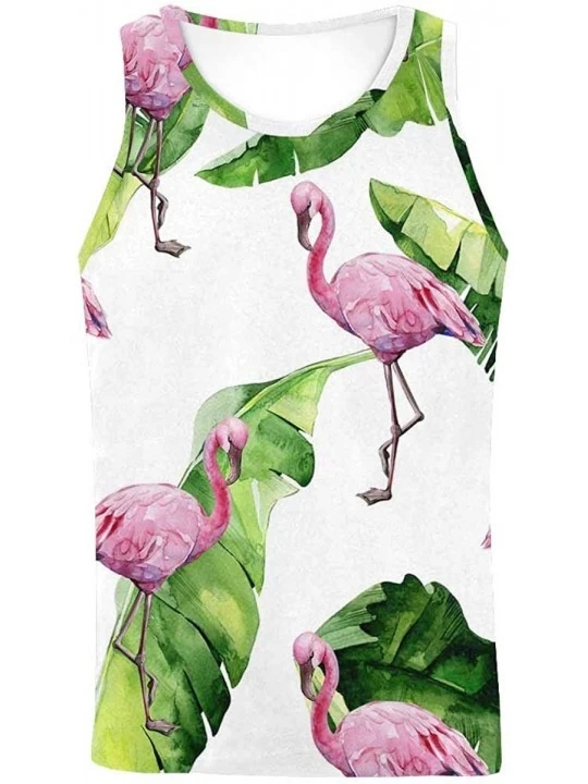 Undershirts Men's Muscle Gym Workout Training Sleeveless Tank Top Pink Flamingo Peony Flowers - Multi4 - CH19DW743UR $30.05