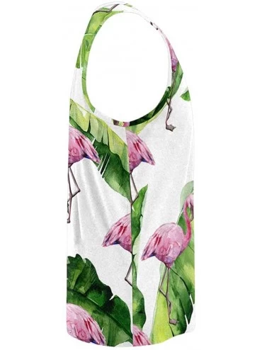 Undershirts Men's Muscle Gym Workout Training Sleeveless Tank Top Pink Flamingo Peony Flowers - Multi4 - CH19DW743UR $30.05